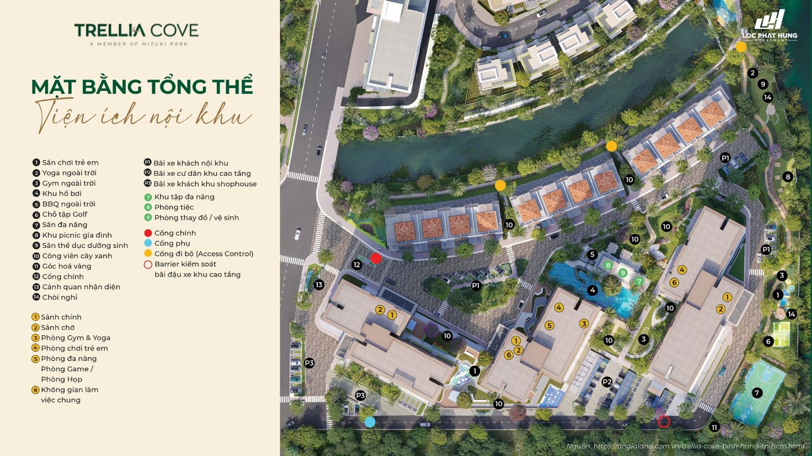 Mặt bằng tổng thể tiện ích nội khu dự án Trellia Cove