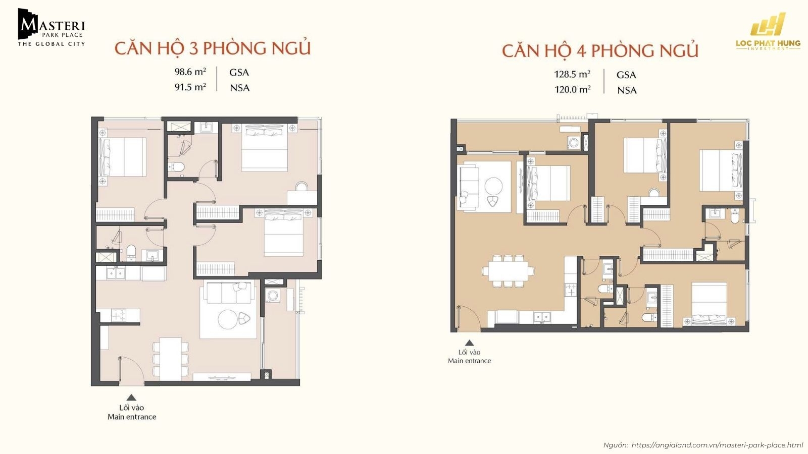 Mặt bằng căn hộ điển hình dự án Masteri Park Place