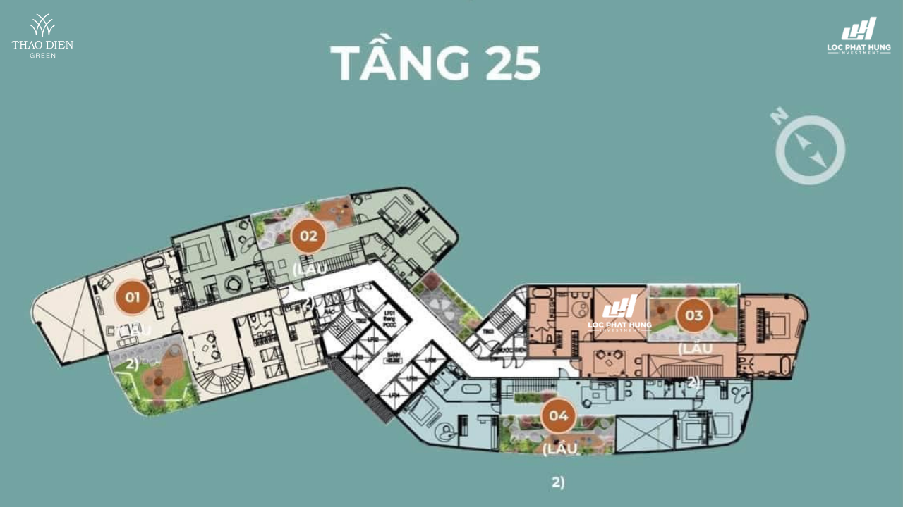 Mặt bằng Tầng 25 Penthouse của dự án Thảo Điền Green Quận 2