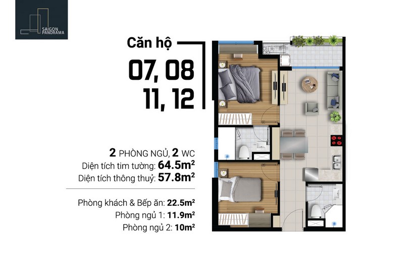 Bán căn hộ 64.5m2 2Pn-1WC  Dự án Căn hộ chung cư River Panorama Quận 7 Chủ đầu tư An Gia