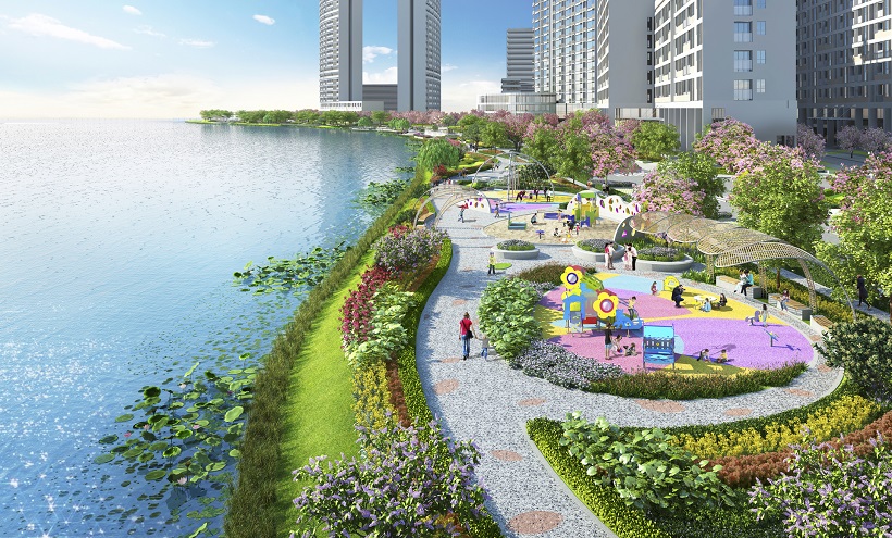 Công viên nội khu và ven sông dự án căn hộ chung cư  Sài Gòn Intela Bình Chánh