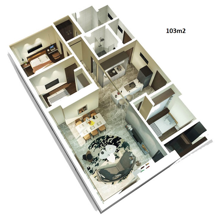 Mẫu thiết kế căn hộ 103m2 dự án căn hộ Kingdom 101 Quận 10 - Liên hệ mua căn hộ này 0942.098.890