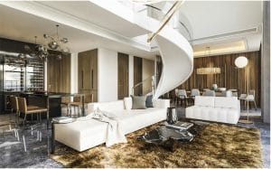 Thiết kế căn hộ Duplex Kingdom 101 Quận 10, căn hộ được thiết kế trần cao 6m, không gia từ phòng khách có tầm nhìn trọn tiện ích dự án Kingdom 101