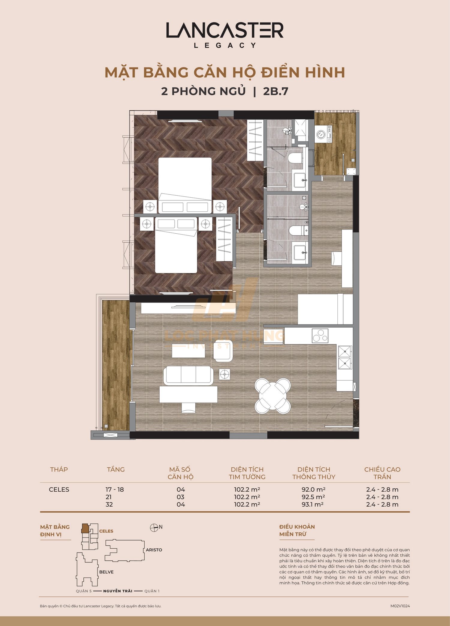 Thiết kế chi tiết căn hộ Lancaster Legacy tháp C diện tích 102m2