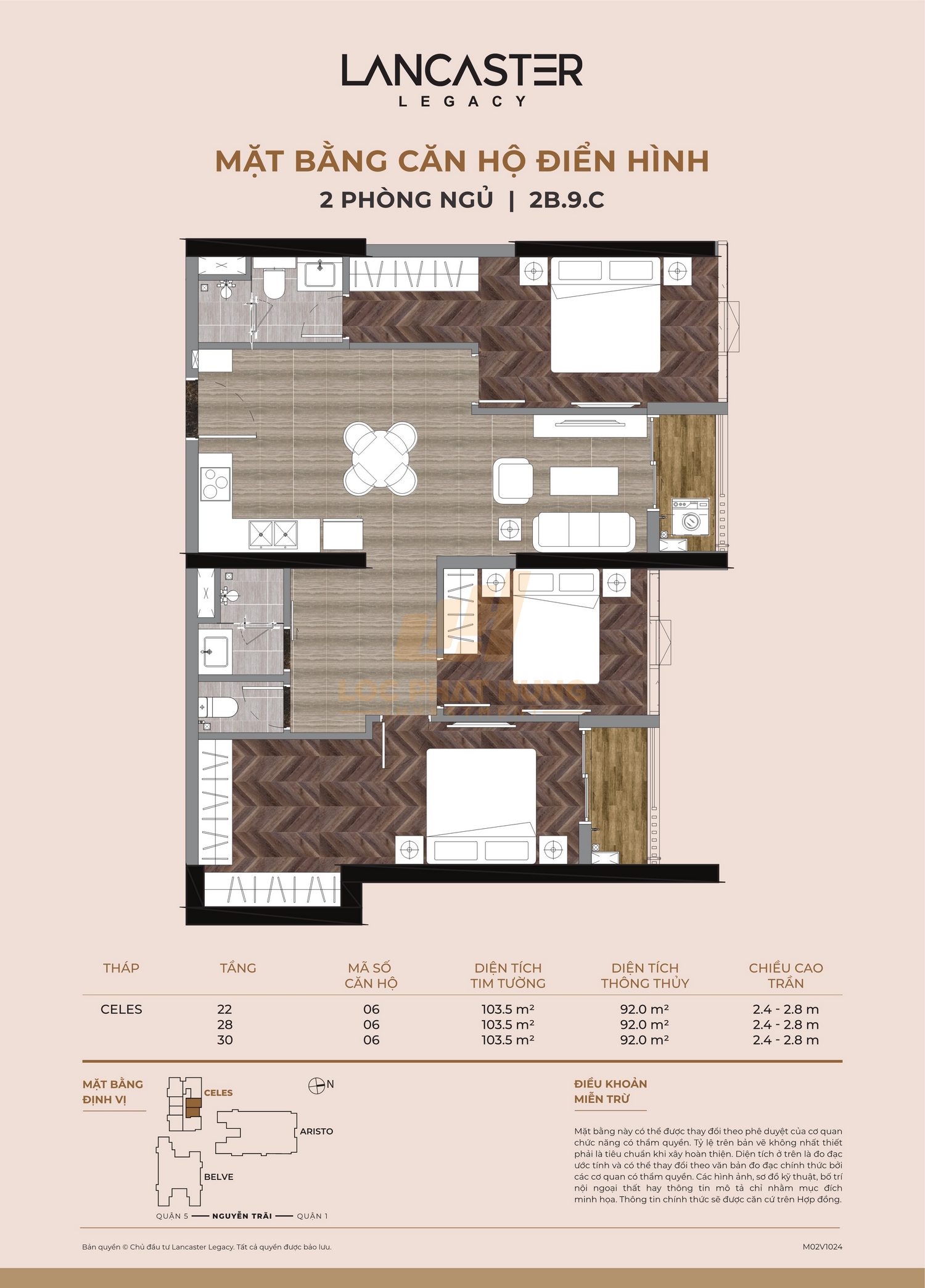 Thiết kế chi tiết căn hộ Lancaster Legacy tháp C diện tích 103.5m2