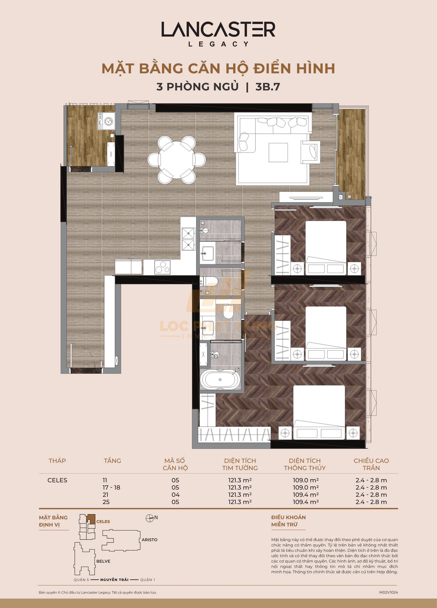 Thiết kế chi tiết căn hộ Lancaster Legacy tháp C diện tích 103.5m2