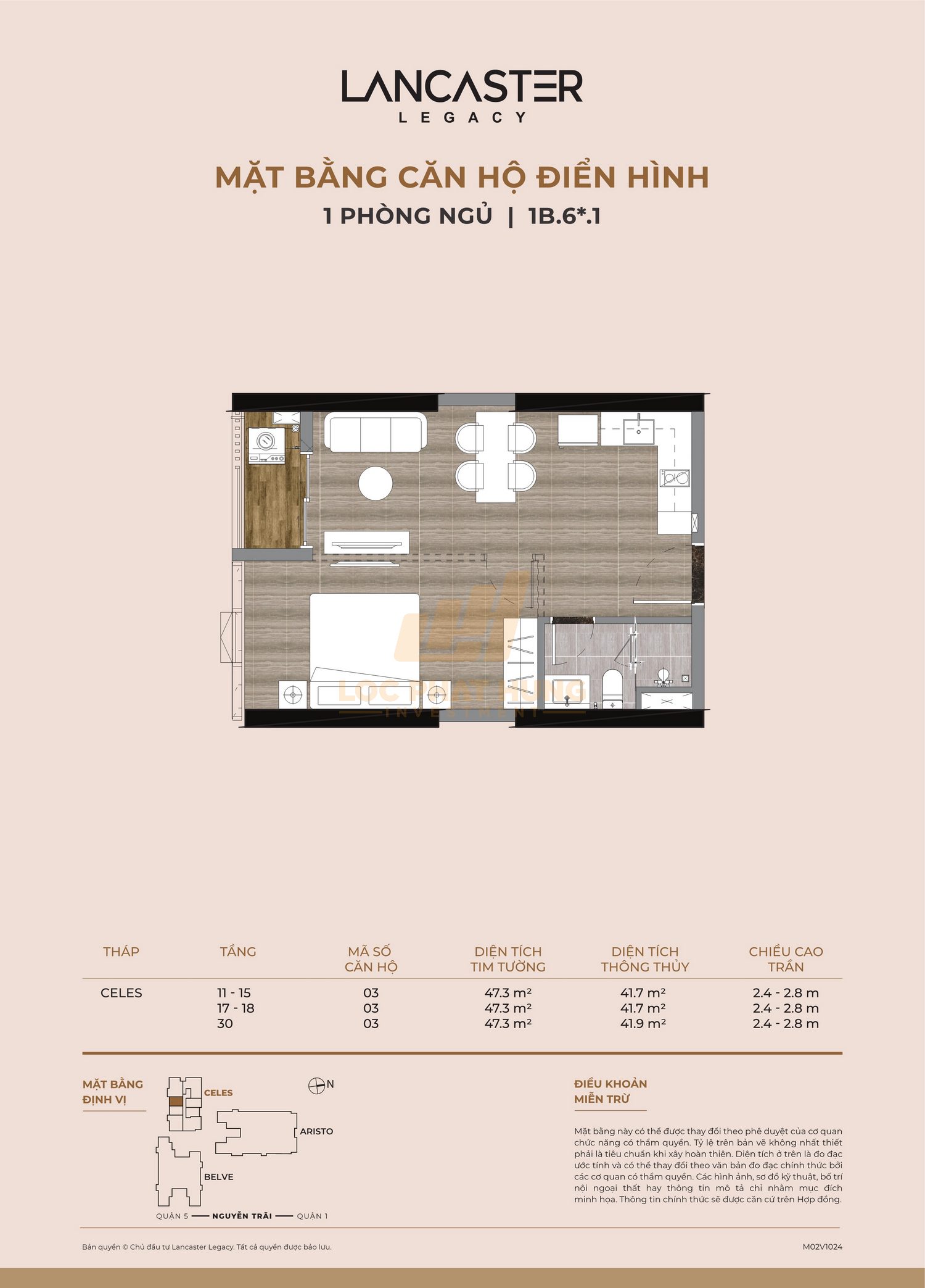 Thiết kế chi tiết căn hộ Lancaster Legacy tháp C diện tích 47.1m2