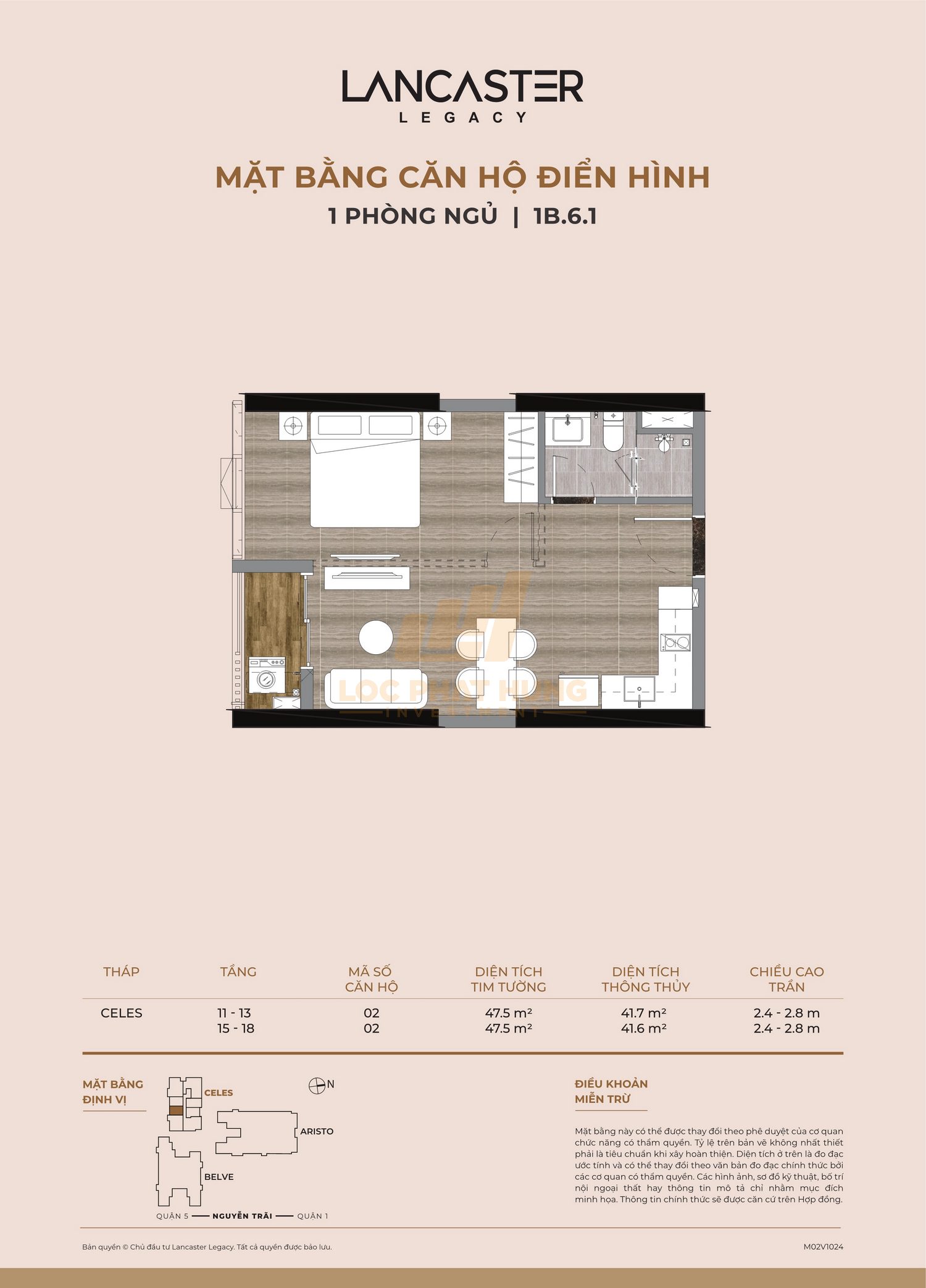Thiết kế chi tiết căn hộ Lancaster Legacy tháp C diện tích 47.5m2