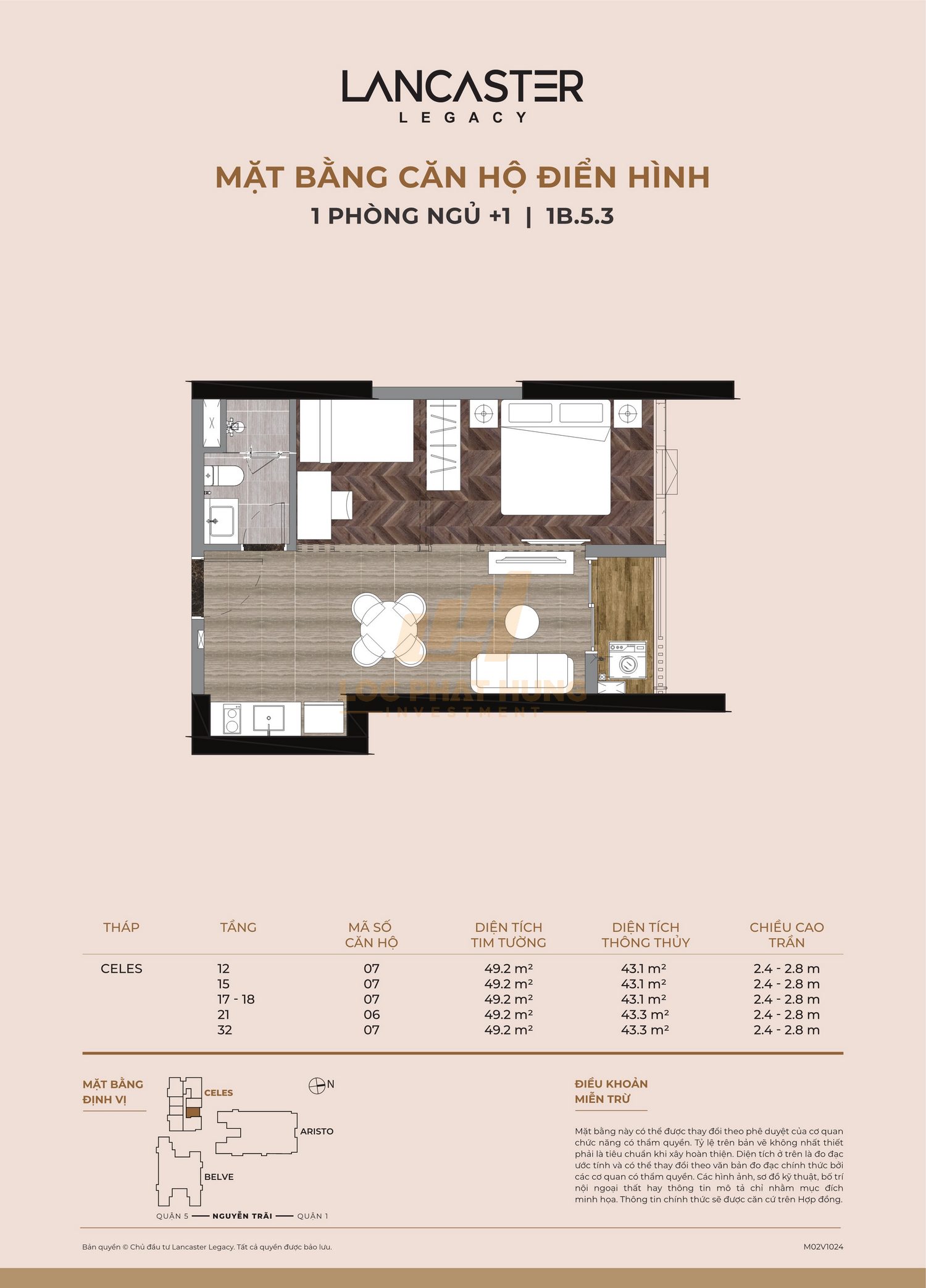 Thiết kế chi tiết căn hộ Lancaster Legacy tháp C diện tích 49.3m2