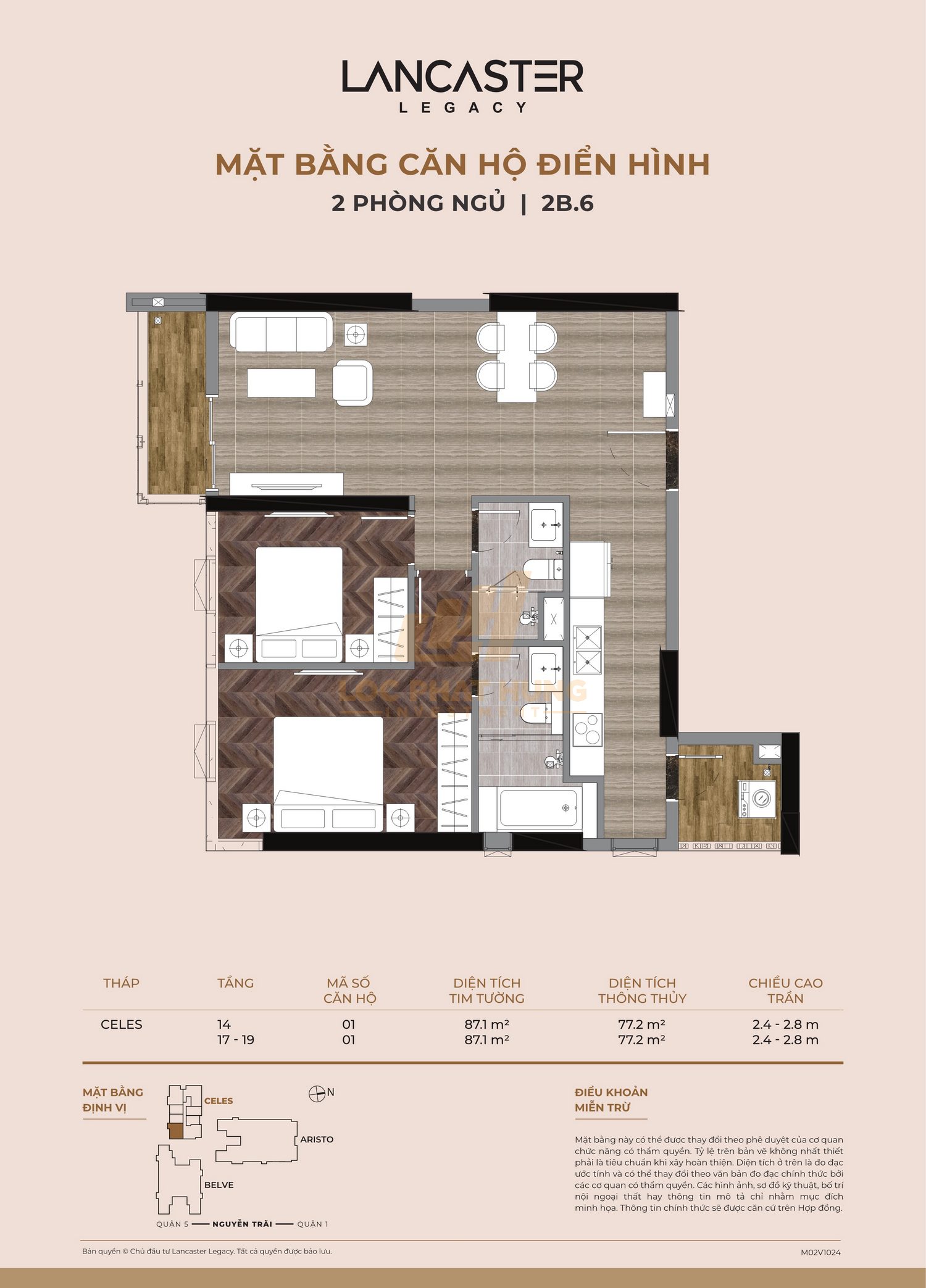 Thiết kế chi tiết căn hộ Lancaster Legacy tháp C diện tích 87.1m2