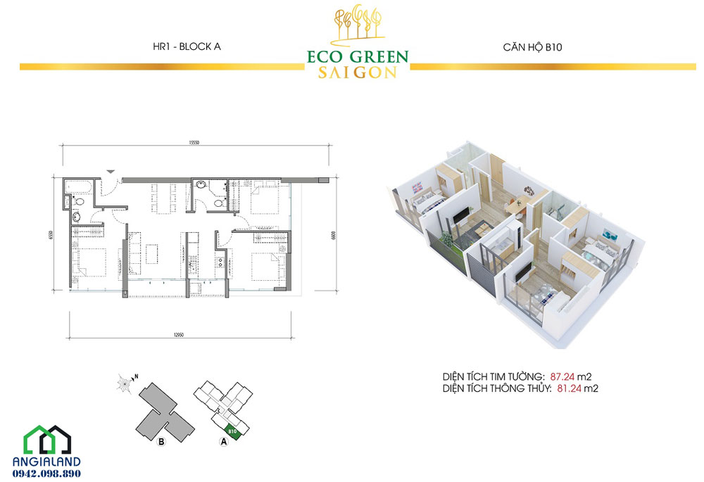 Phối cảnh 3D căn hộ 3 phòng ngủ đẹp lung linh tại dự án Eco-Green Saigon