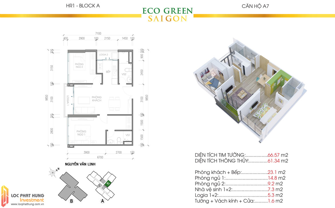 Thiết kế chi tiết căn hộ Eco Green Sài Gòn Quận 7 - Mã căn hộ A7