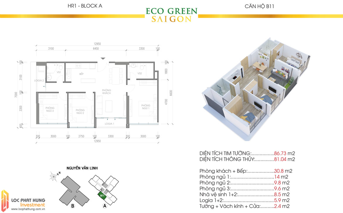 Thiết kế chi tiết căn hộ Eco Green Sài Gòn Quận 7 - Mã căn hộ B11