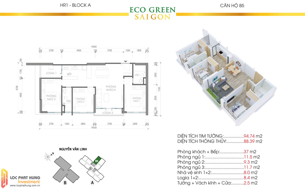 Thiết kế chi tiết căn hộ 3PN dự án chung cư Eco Green Sài Gòn Quận 7 