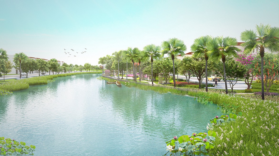 Công viên dọc bờ sông Ông Lớn dự án Nhà phố + Biệt thự Senturia Nam Sài Gòn