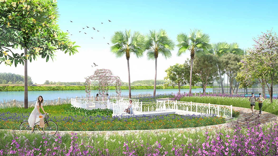 Công viên dọc bờ sông Ông Lớn dự án Nhà phố + Biệt thự Senturia Nam Sài Gòn