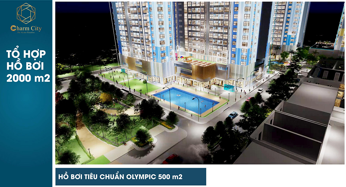 Tiện ích hồ bơi tiêu chuẩn Olympic dự án căn hộ chung cư Charm City