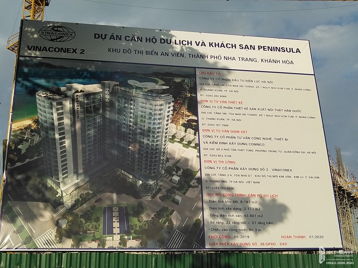 Tiến độ dự án căn hộ condotel Peninsula Nha Trang Đường KĐT Biển An Viên chủ đầu tư Công ty cổ phần đầu tư điện lực Hà Nội
