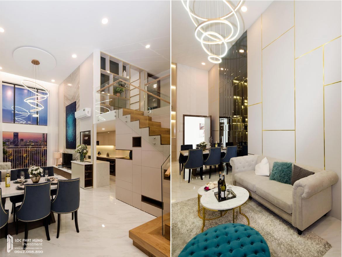 Thiết kế phòng khách căn hộ mẫu có lửng dự án chung cư La Consmo Residences Quận Tân Bình – Liên Hệ SGD BĐS Trung Kiên real 0903 6789 05 Xem nhà mẫu + Nhận báo giá