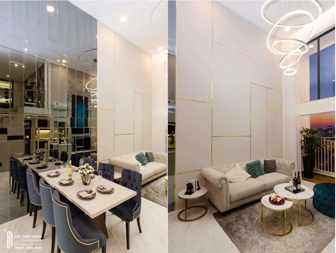 Thiết kế phòng khách căn hộ mẫu có lửng dự án chung cư La Consmo Residences Quận Tân Bình – Liên Hệ SGD BĐS Trung Kiên real 0903 6789 05 Xem nhà mẫu + Nhận báo giá