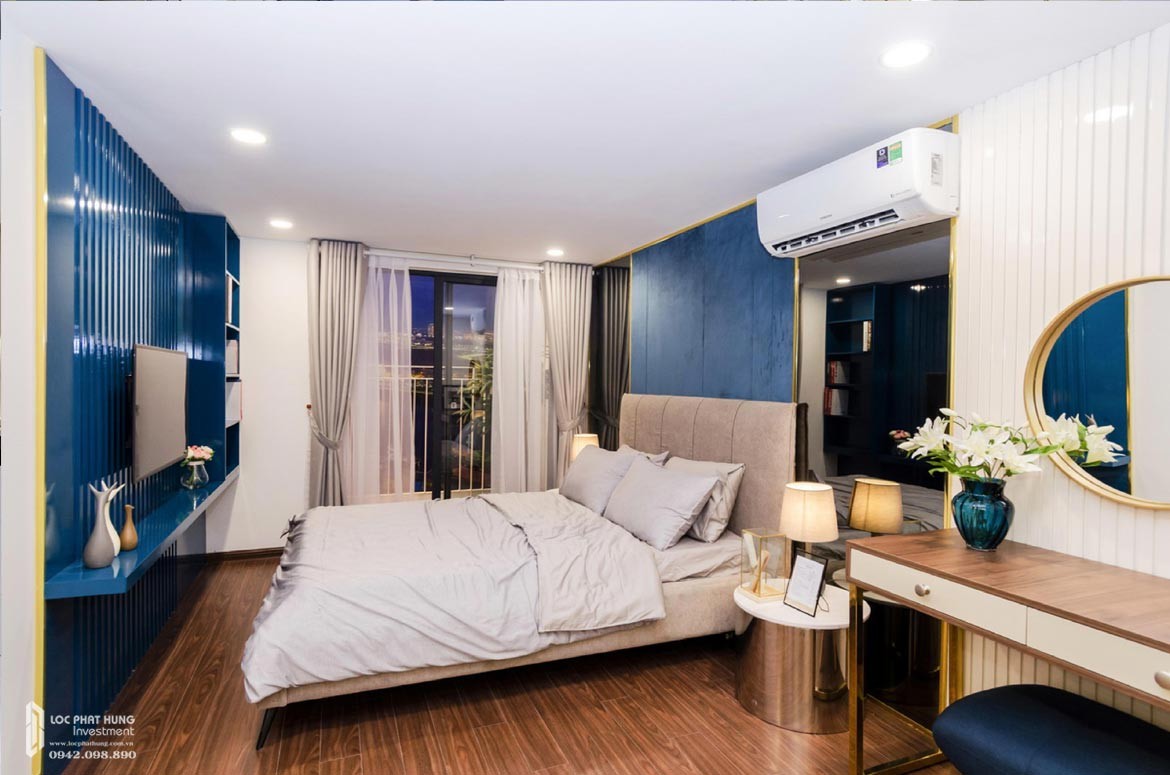 Thiết kế khu vực phòng ngủ Master tầng lửng căn hộ mẫu có lửng dự án chung cư La Consmo Residences Quận Tân Bình – Liên Hệ SGD BĐS Trung Kiên real 0938 802 820 Xem nhà mẫu + Nhận báo giá