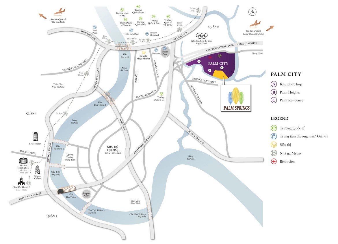 Vị trí địa chỉ dự án căn hộ chung cư Palm Springs Quận 2