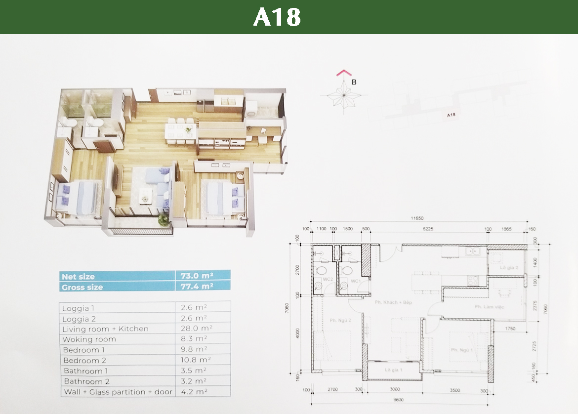 Thiết kế chi tiết căn A18 Block HR3 dự án căn hộ Eco Green Sài Gòn Quận 7