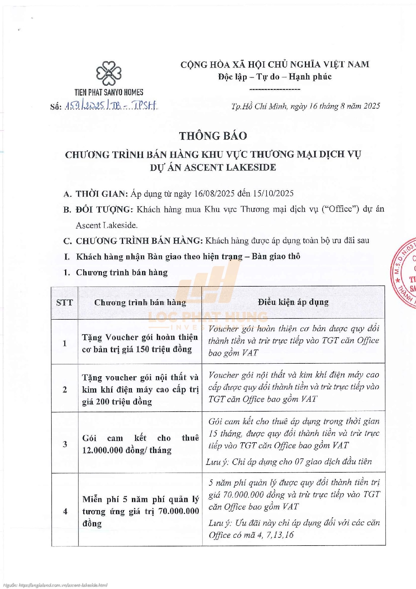 Chính Sách Thanh Toán Officetel Ascent Lakeside Quận 7