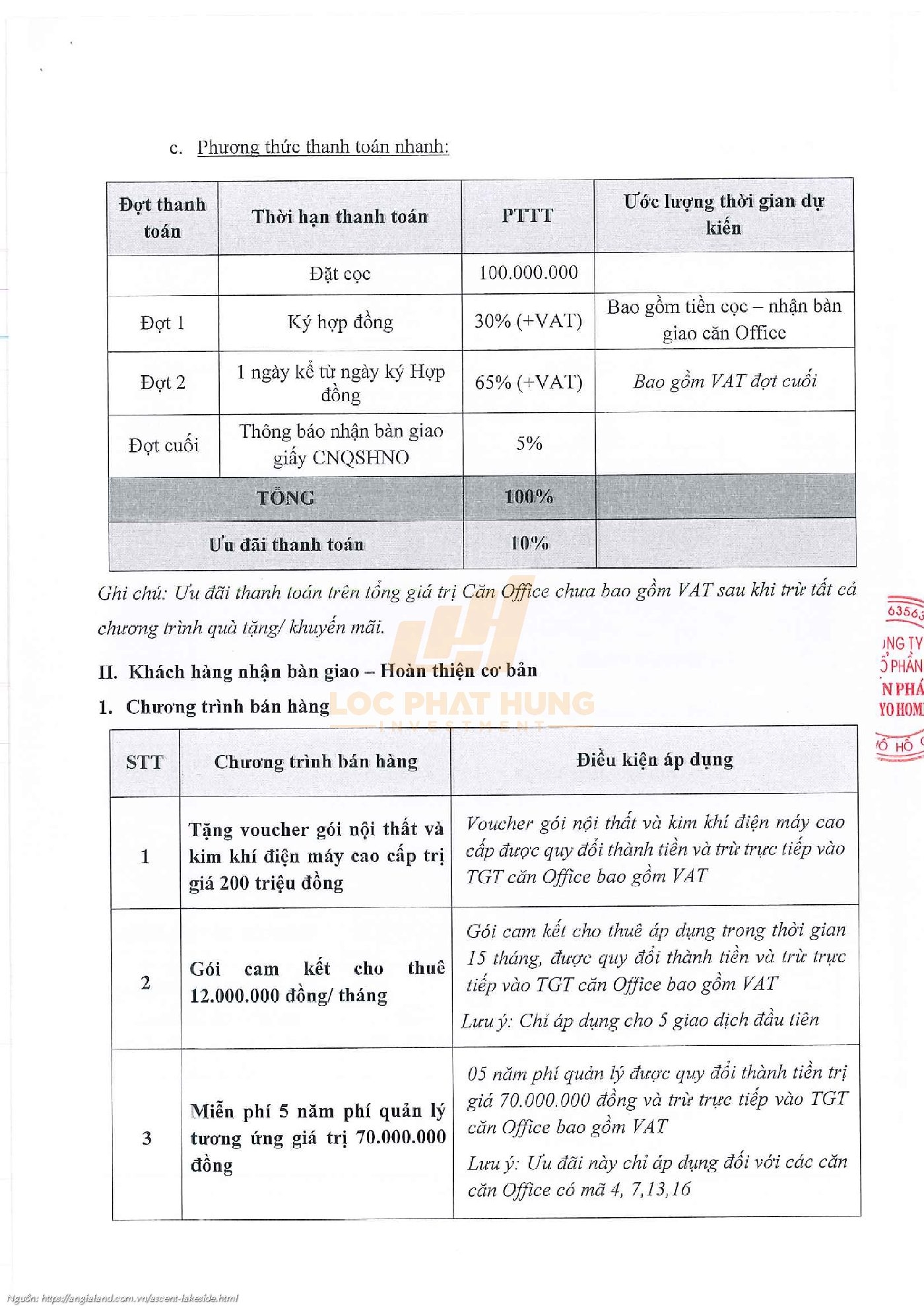Chính Sách Thanh Toán Officetel Ascent Lakeside Quận 7