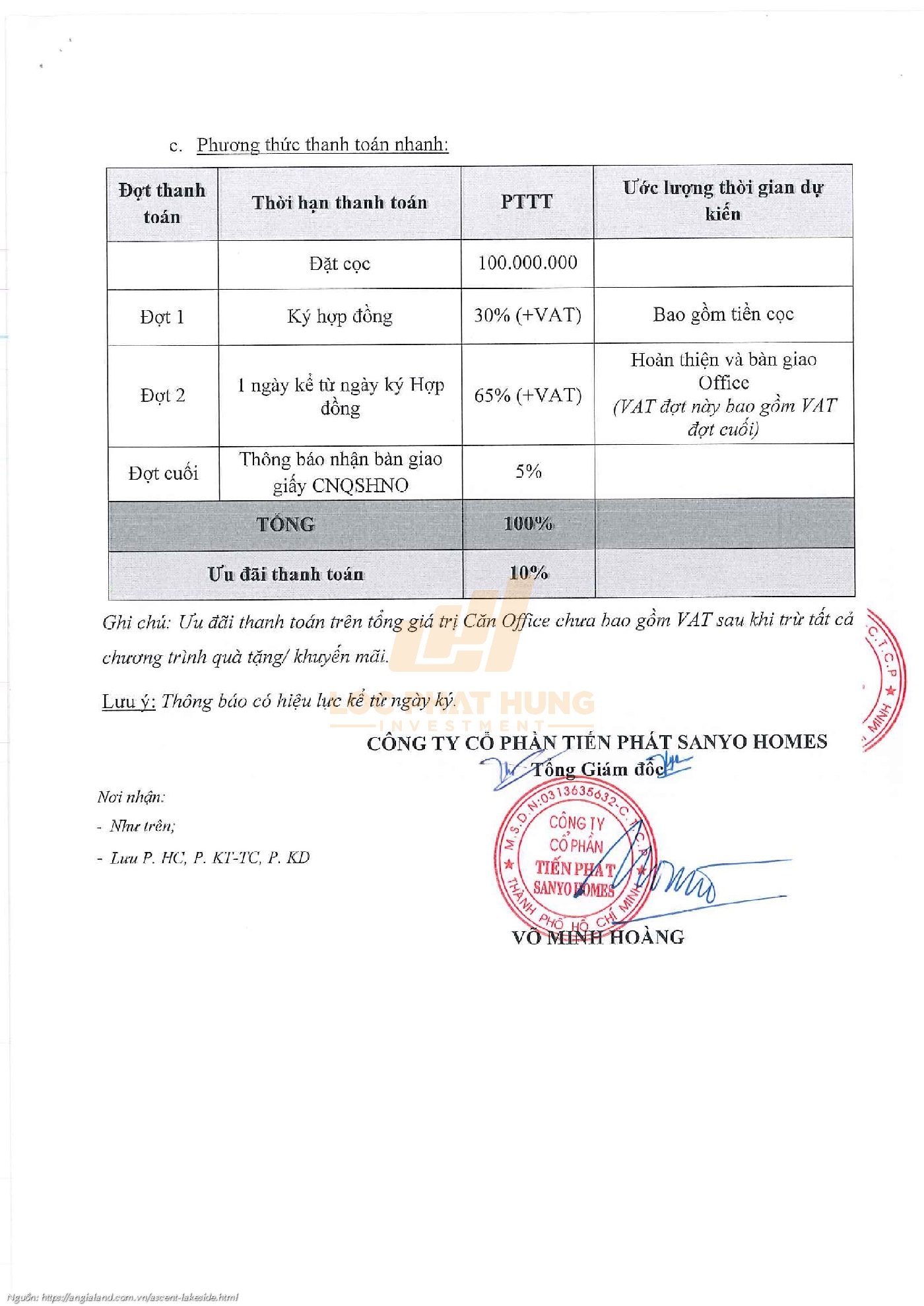Chính Sách Thanh Toán Officetel Ascent Lakeside Quận 7