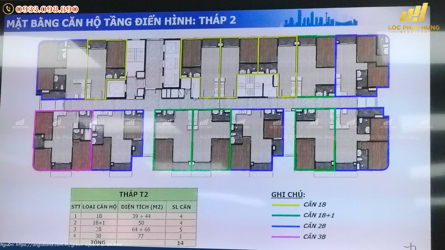 Mặt bằng điển hình tháp 2 Căn hộ Green Square Tp Dĩ An
