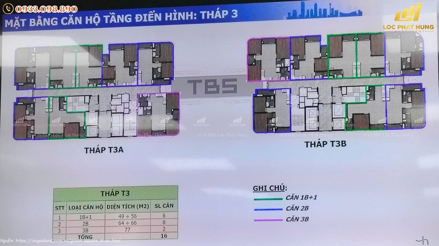 Mặt bằng điển hình Tháp 3 Căn hộ Green Square Tp Dĩ An