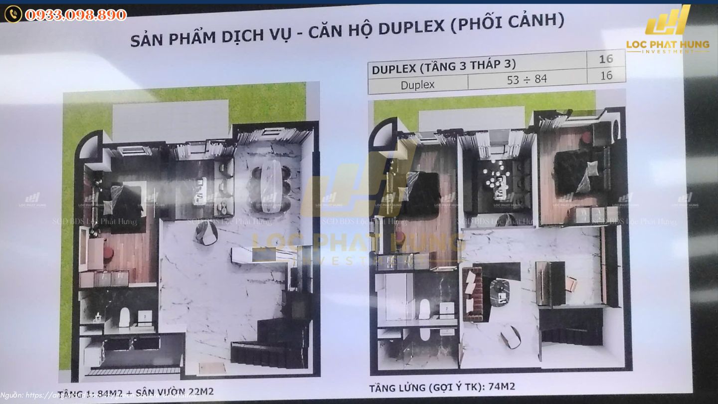 Căn hộ Green Square Tp Dĩ An - Thiết kế căn hộ Duplex tầng 84m2 - sân vườn  22m2 - Diện tích tầng 2 - 74m2