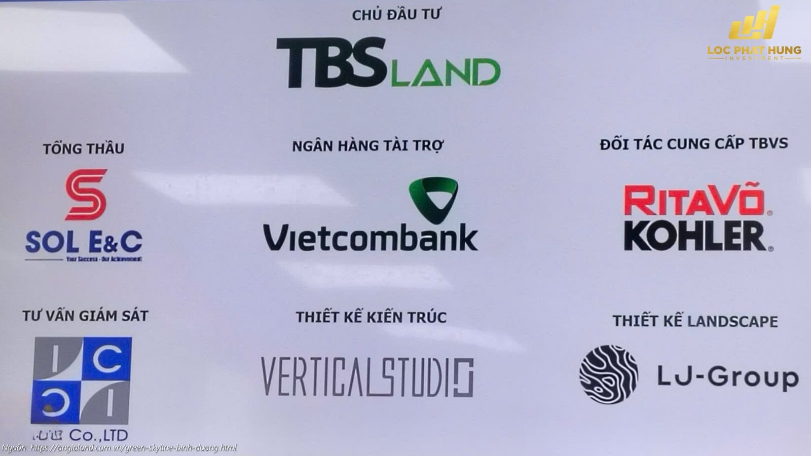 Các đối tác chiến lược đồng hành cùng TBS Land tại dự án Green Skyline: Tổng thầu SOL E&C, Thiết kế Vertical Studio, Vietcombank