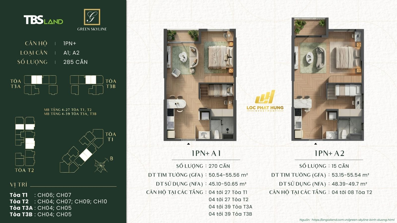Thiết kế căn hộ 1PN+ Green Skyline (45-60m2): Phòng ngủ mở rộng đa năng