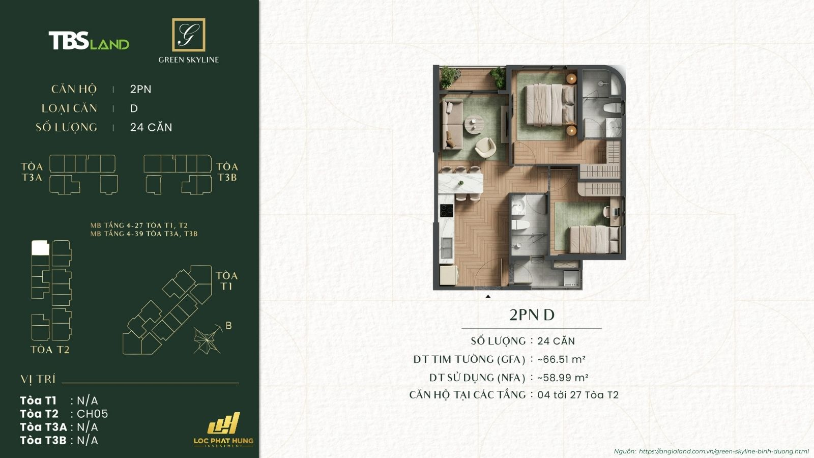 Chi tiết mặt bằng căn hộ 2PN Green Skyline: Thiết kế thông minh, bếp kín, logia rộng