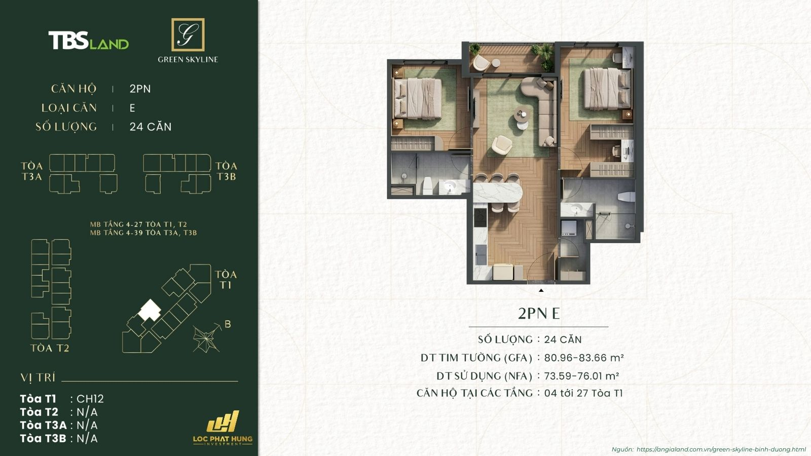 Chi tiết mặt bằng căn hộ 2PN Green Skyline: Thiết kế thông minh, bếp kín, logia rộng
