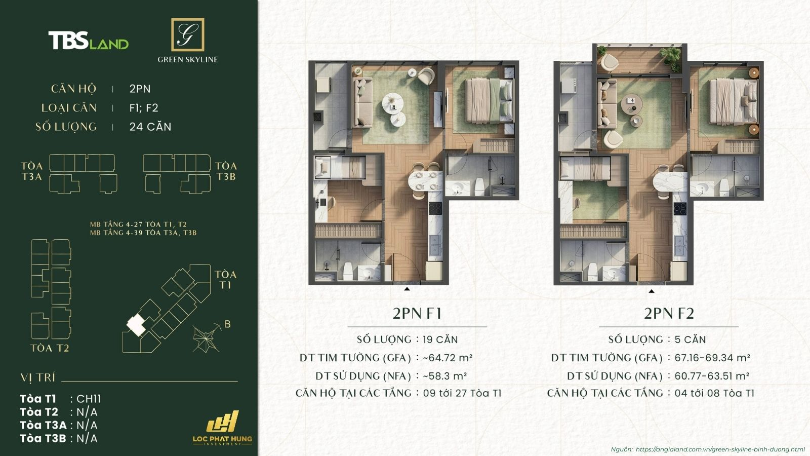 Chi tiết mặt bằng căn hộ 2PN Green Skyline: Thiết kế thông minh, bếp kín, logia rộng