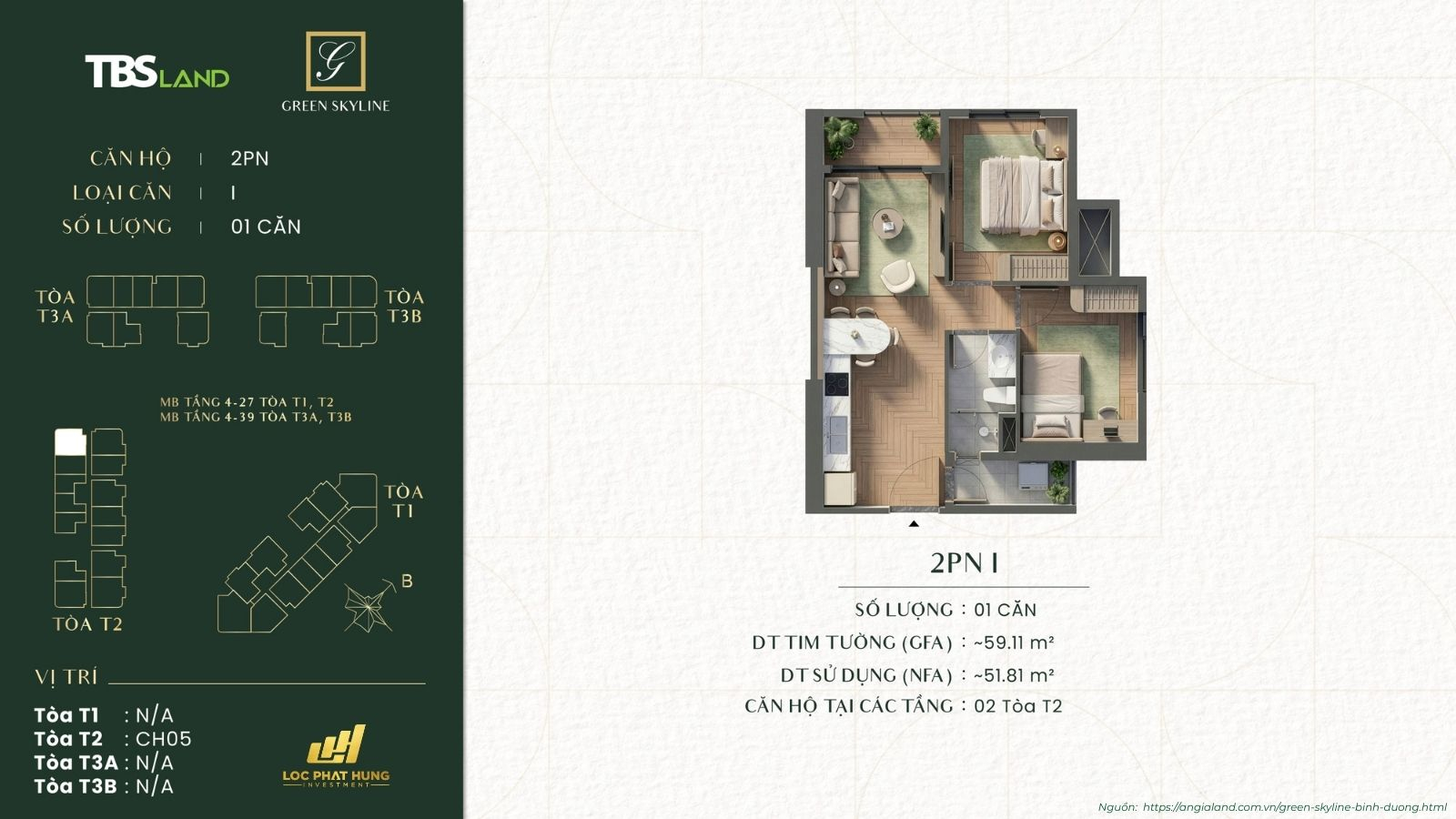 Chi tiết mặt bằng căn hộ 2PN Green Skyline: Thiết kế thông minh, bếp kín, logia rộng