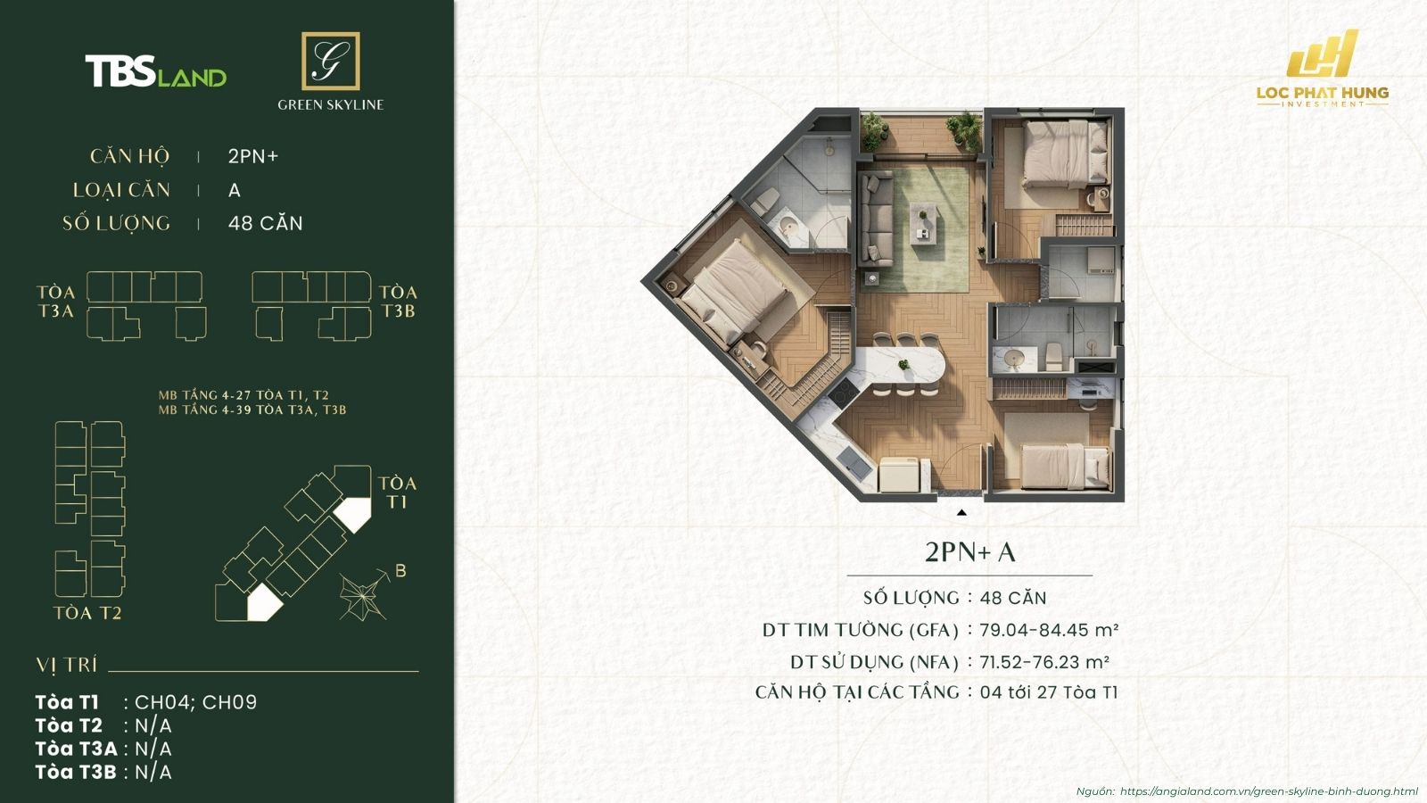 Chi tiết mặt bằng căn hộ 2PN Green Skyline: Thiết kế thông minh, bếp kín, logia rộng