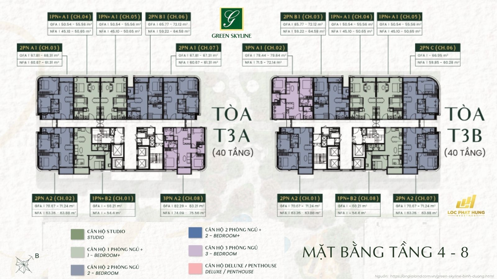 Mặt bằng tầng điển hình 4-8 Green Skyline Dĩ An