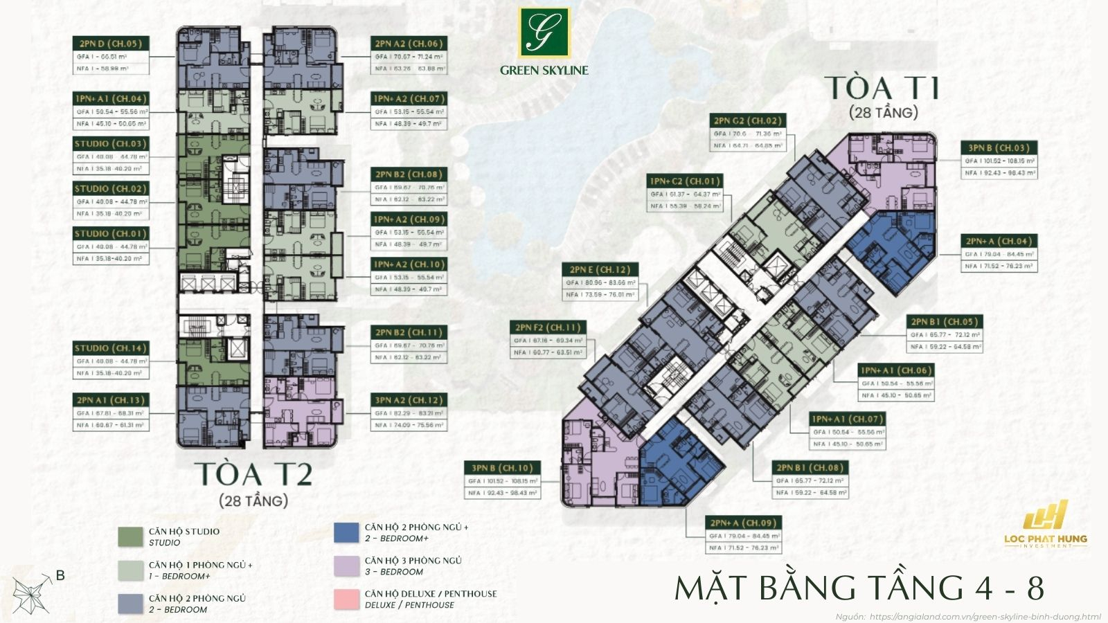 Mặt bằng tầng điển hình 4-8 Green Skyline Dĩ An