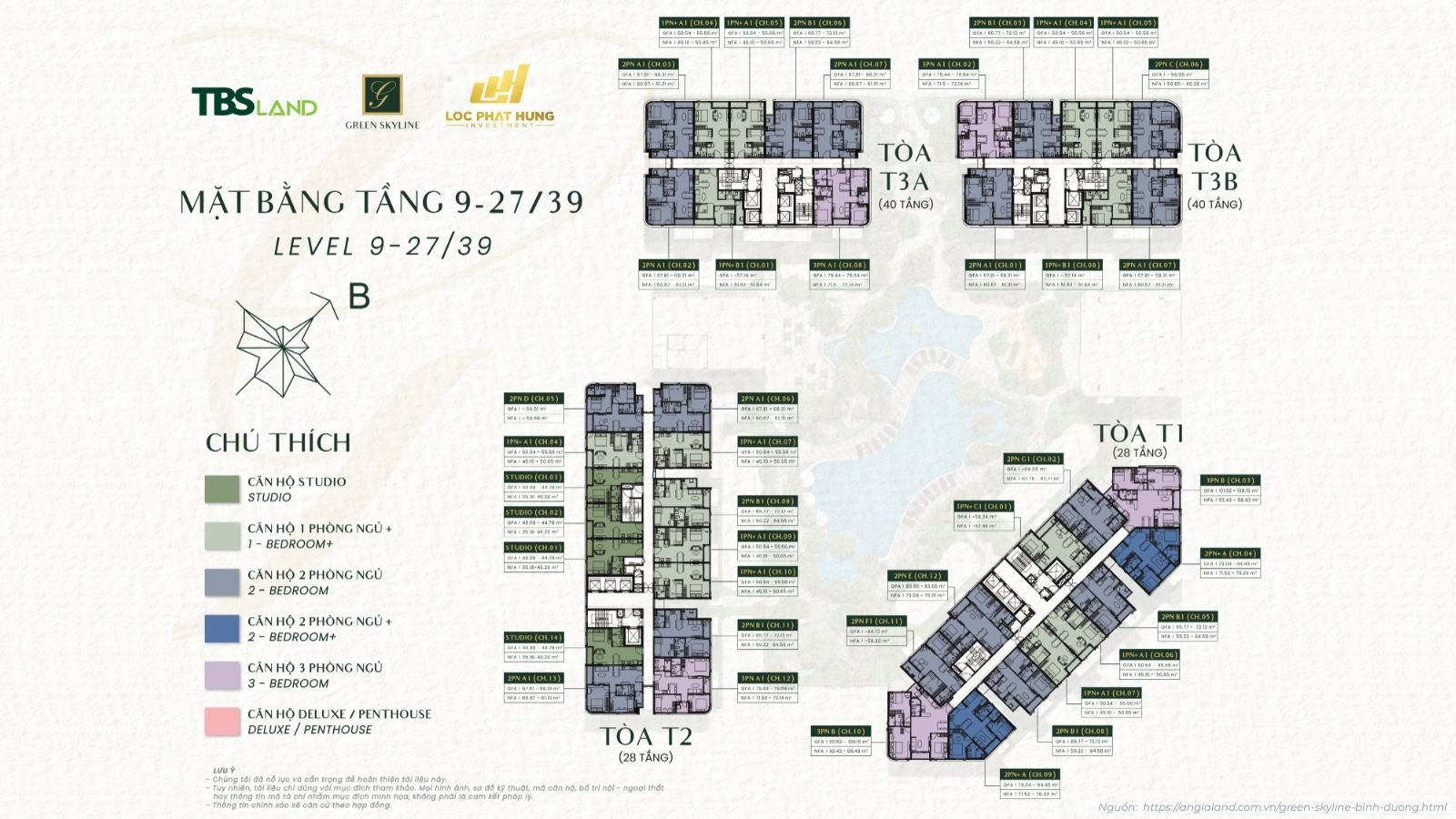 Mặt bằng tầng điển hình 9-27/39  Green Skyline Dĩ An