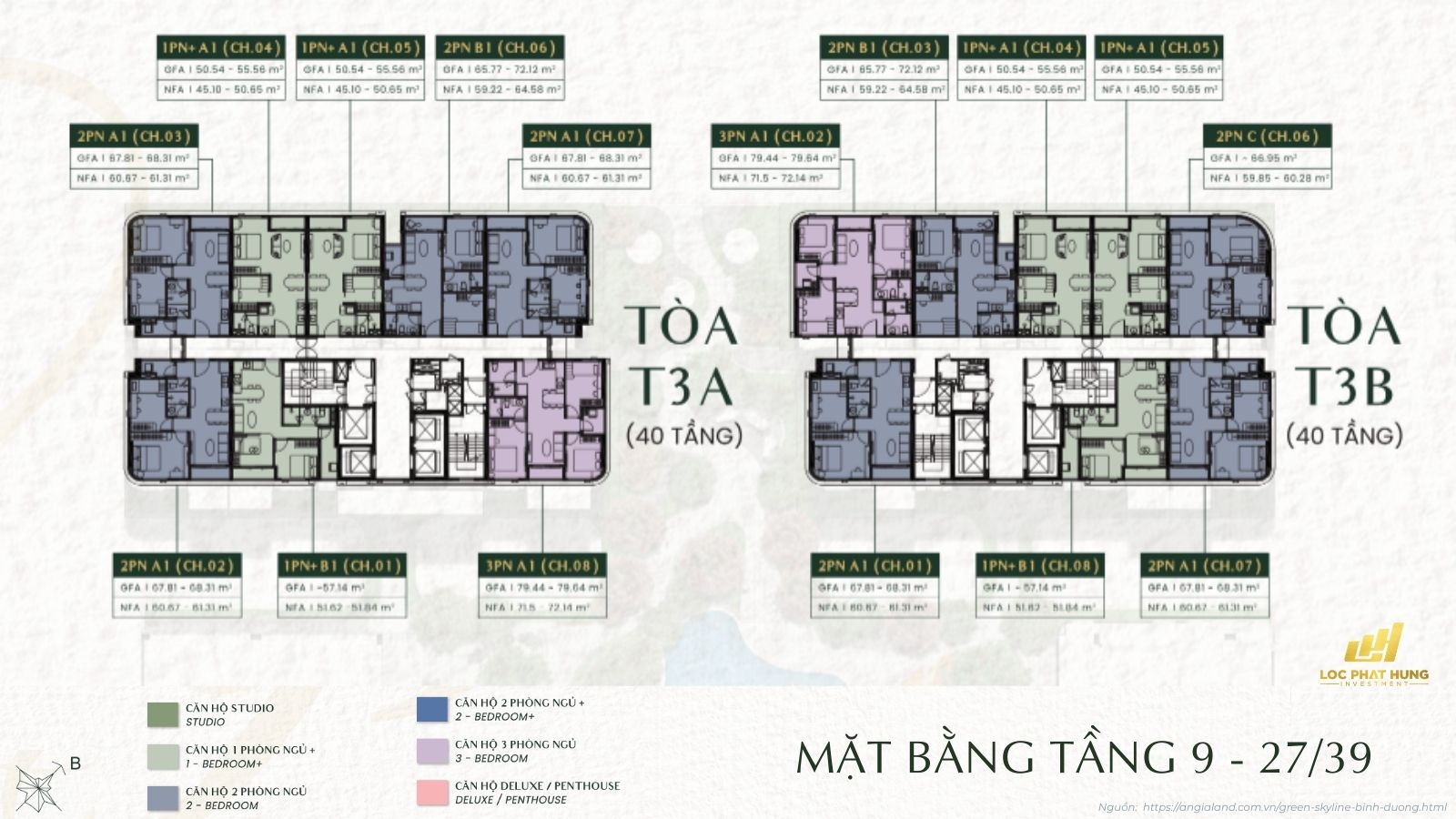 Mặt bằng tầng điển hình 9-27/39  Green Skyline Dĩ An