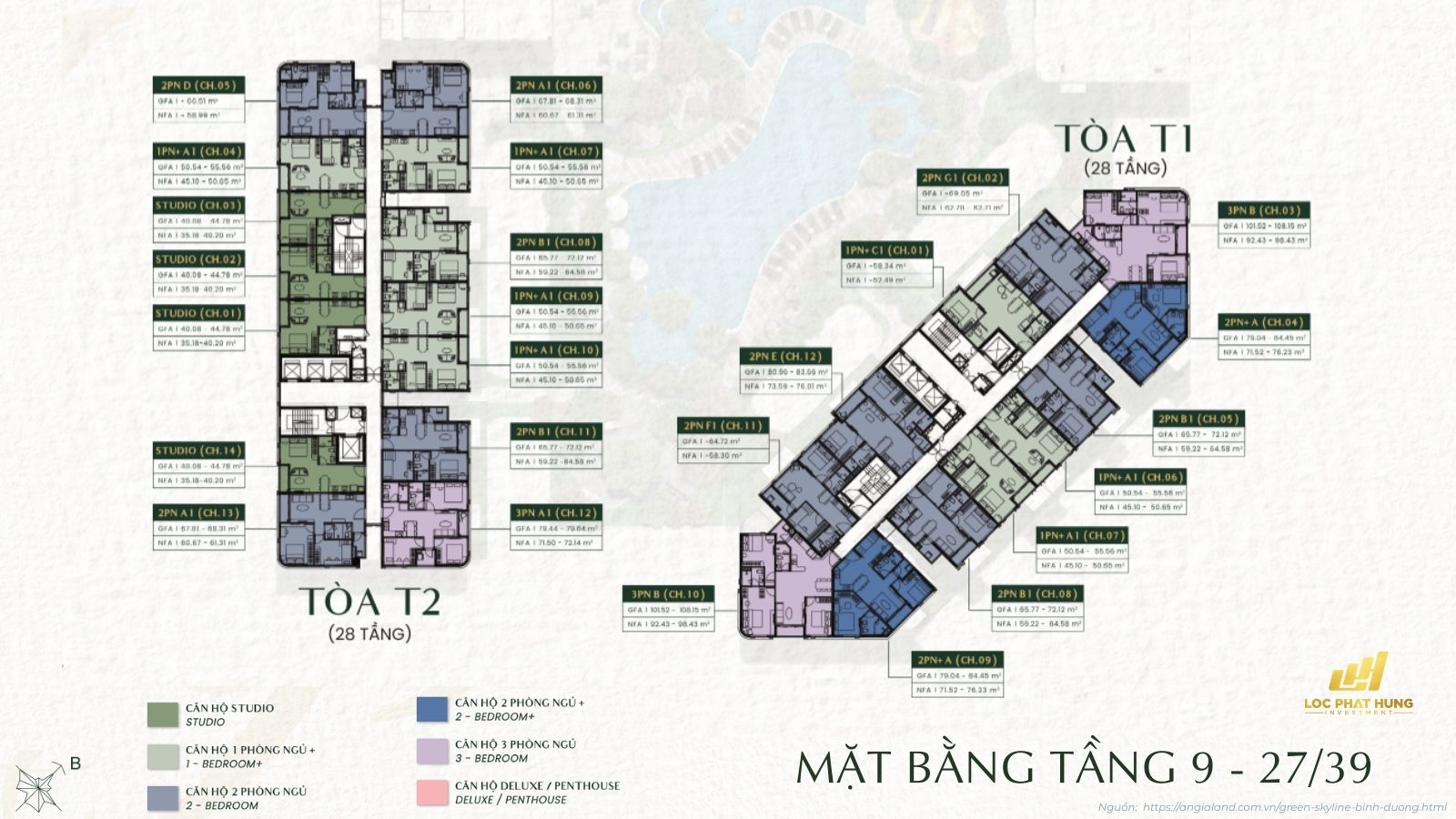 Mặt bằng tầng điển hình 9-27/39  Green Skyline Dĩ An