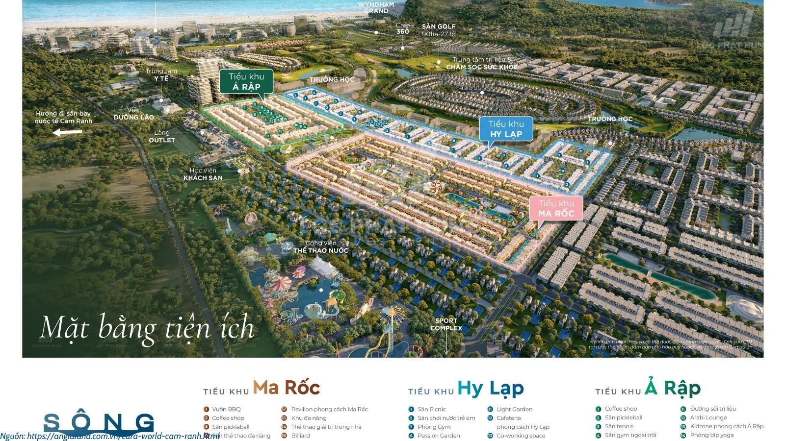 Măt bằng tiện ích Sông Town dự án Cara World Cam Ranh