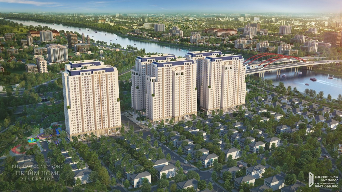 Phối cảnh tổng thể dự án căn hộ chung cư Dream Home Riverside Quận 8 Đường Nguyễn Văn Linh chủ đầu tư Công ty cổ phần Nhà Mơ