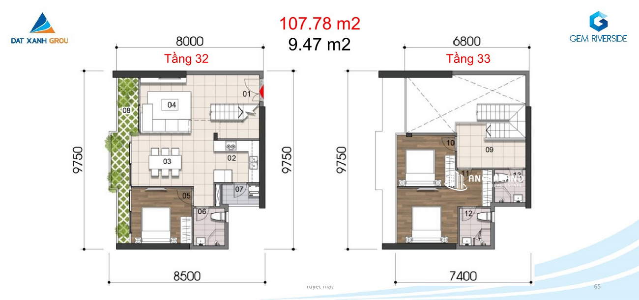 Thiết kế chi tiết căn hộ Duplex Sky Garden 108m² DatXanhHomes Riverside Quận 2
