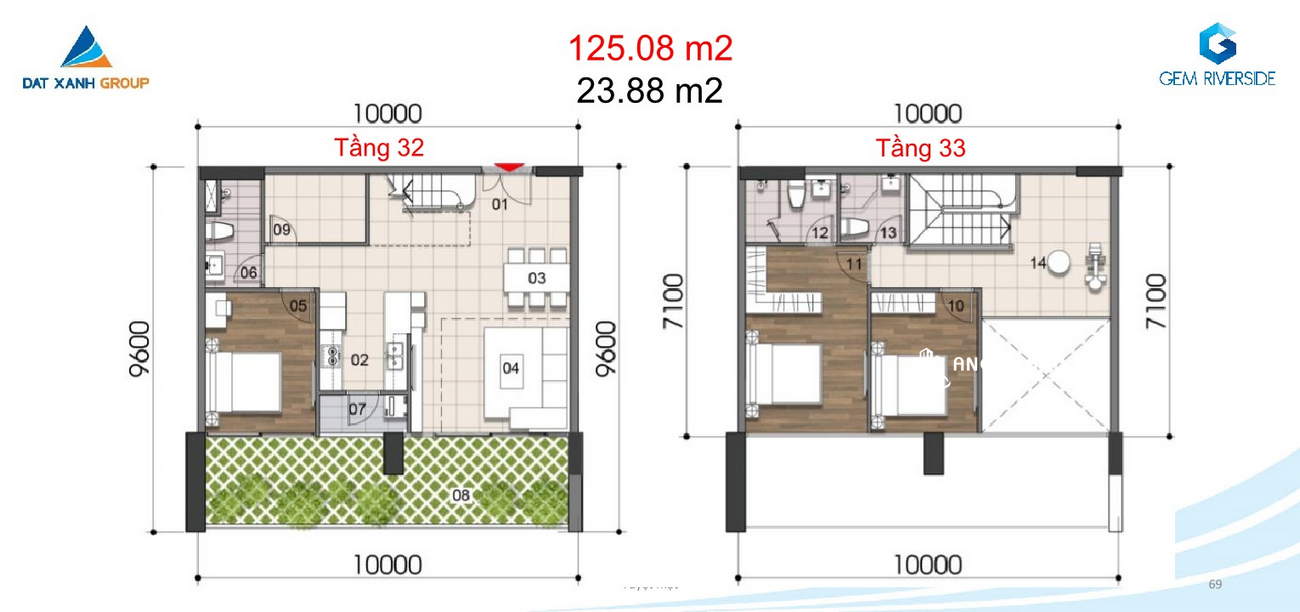  Thiết kế chi tiết căn hộ Duplex Sky Garden 125m² DatXanhHomes Riverside Quận 2