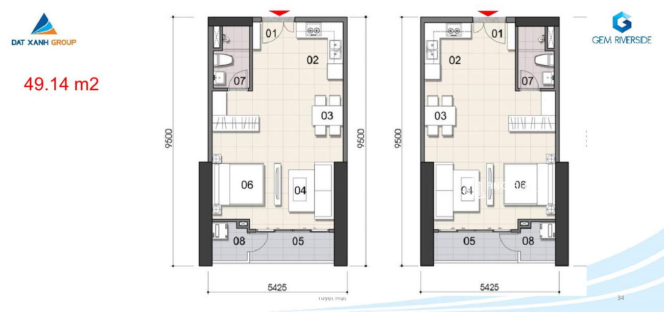 Thiết kế chi tiết căn hộ 49m² DatXanhHomes Riverside Quận 2